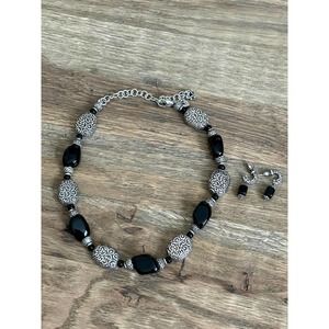 BRIGHTON FULL MOON RAISING Black Stone Silver Scroll NECKLACE EARRINGS SET 2
